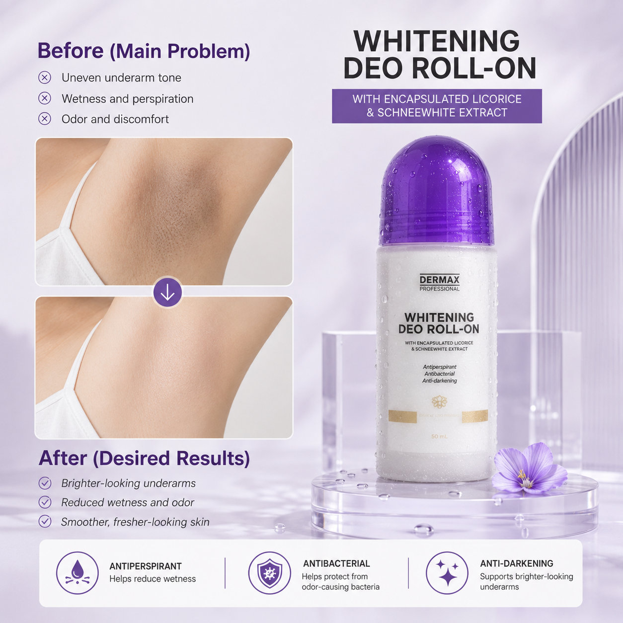 Whitening Deo Roll-on with Encapsulated Licorice and Schnewhite Extract 50mL