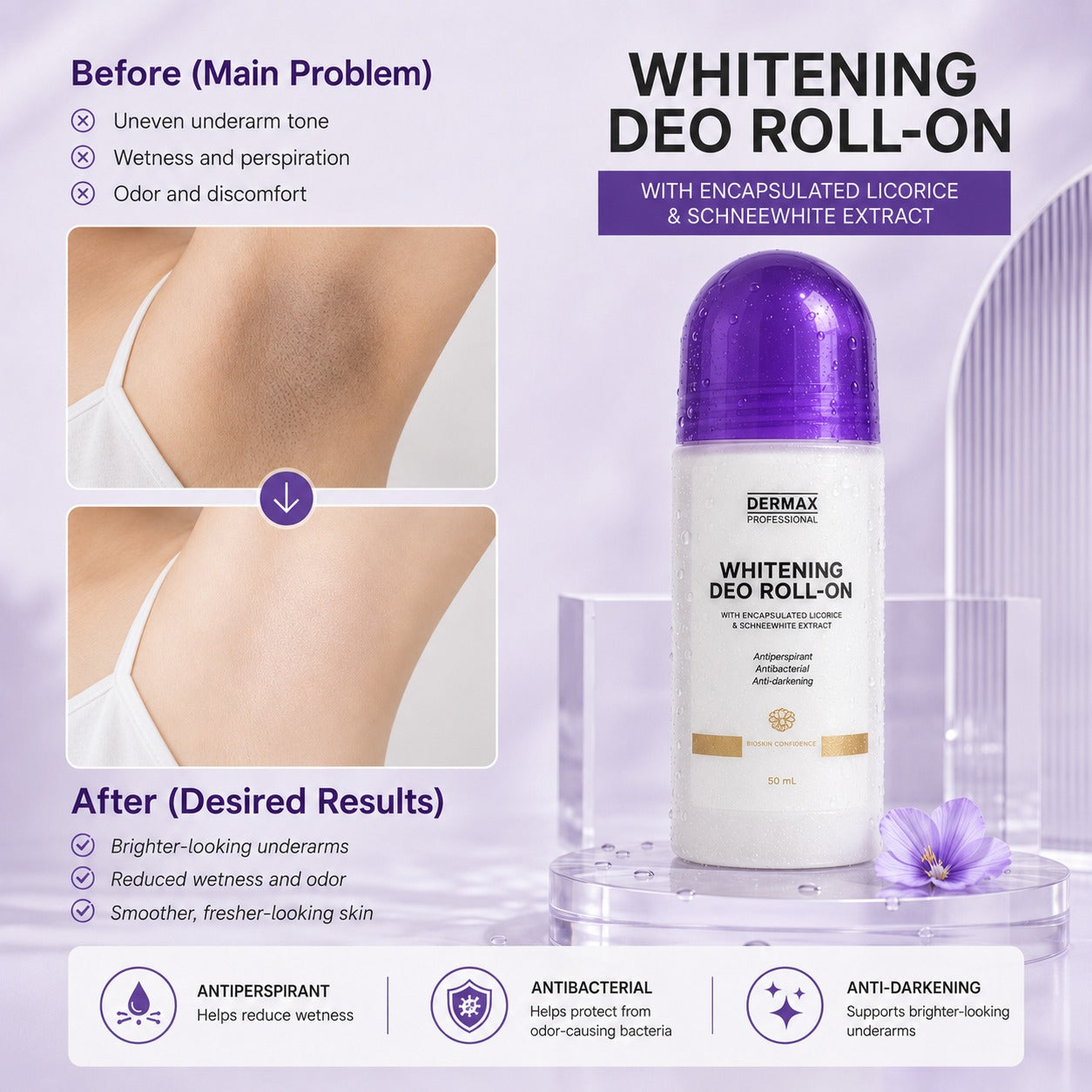 Whitening Deo Roll-on with Encapsulated Glutathione & Papaya Enzyme 50mL