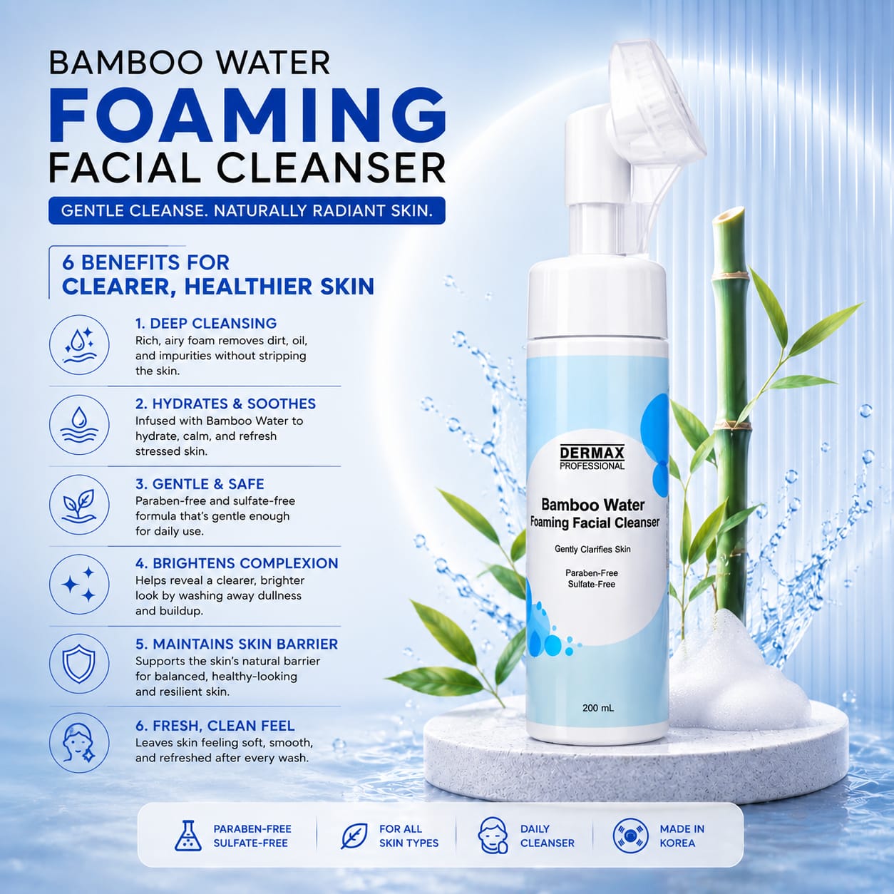 Bamboo Water Foaming Facial Cleanser 200mL