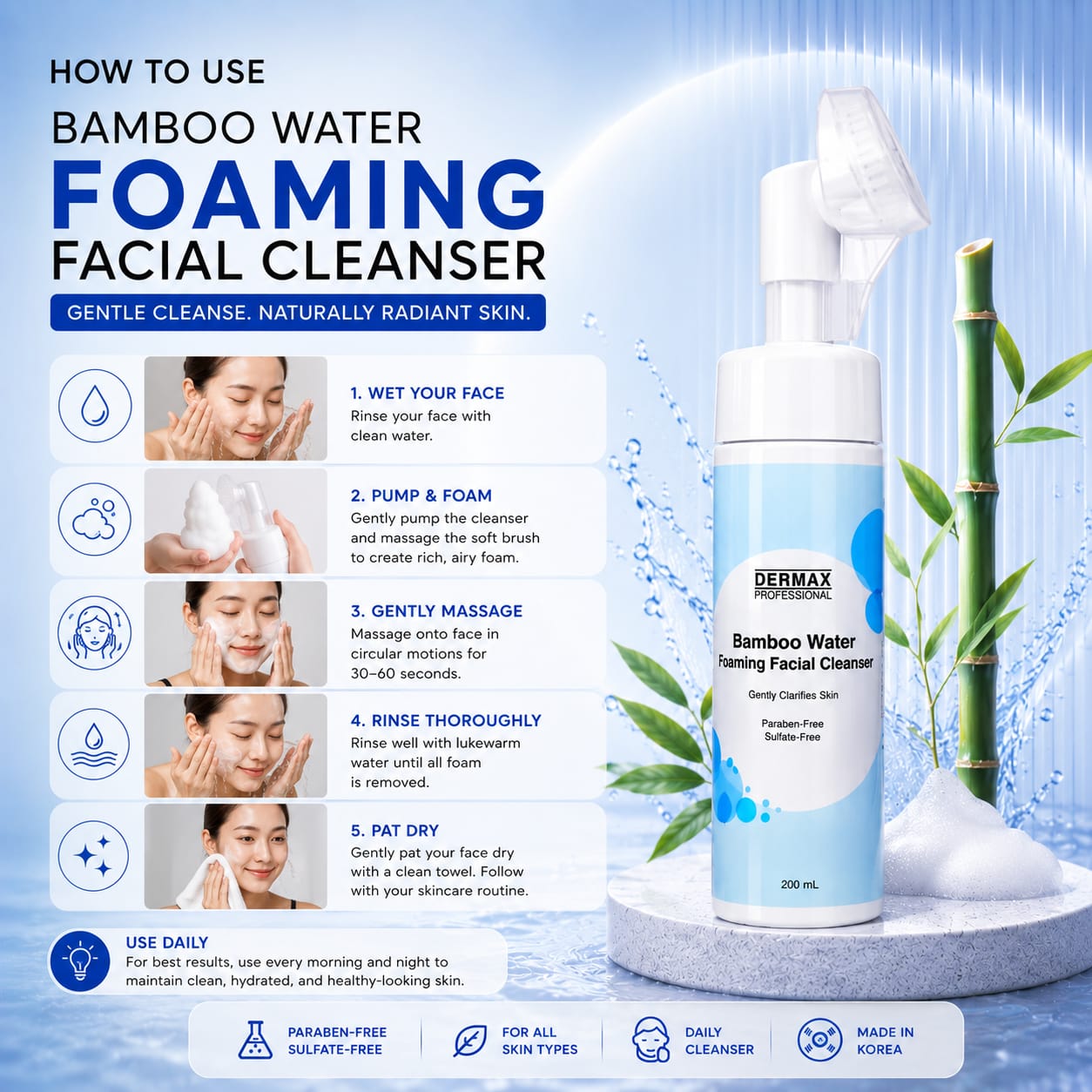 Bamboo Water Foaming Facial Cleanser 200mL